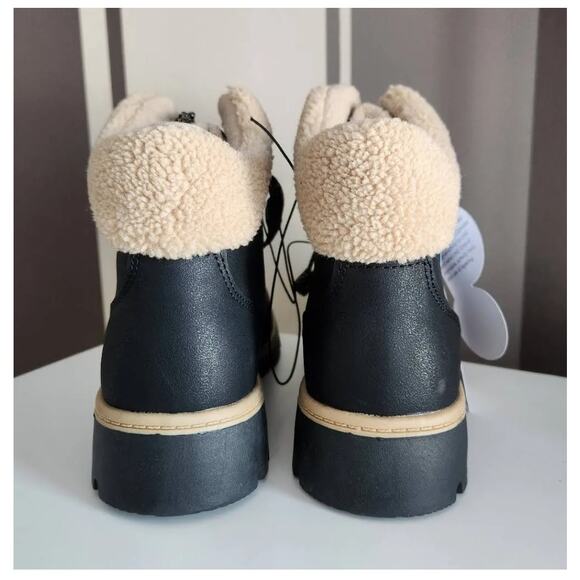 Lug Bottom Boots Sherpa Trim 7 Hikers Black Tan Memory Foam - Picture 4 of 7